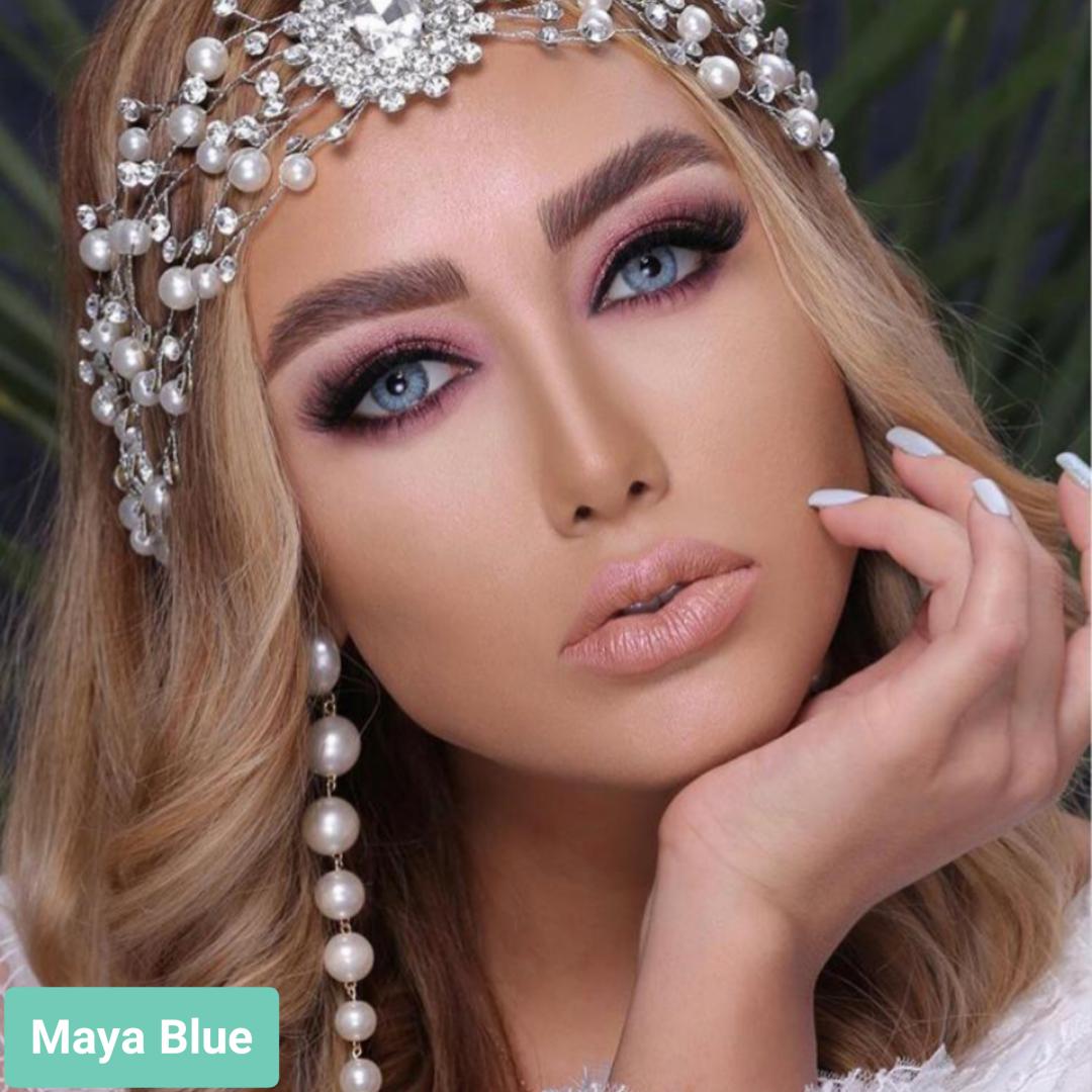  فروش لنز Maya Blue (آبی طوسی دوردار)  برند لولیتا بهمراه قیمت امروز لنز رنگی  و قیمت امروز لنز طبی