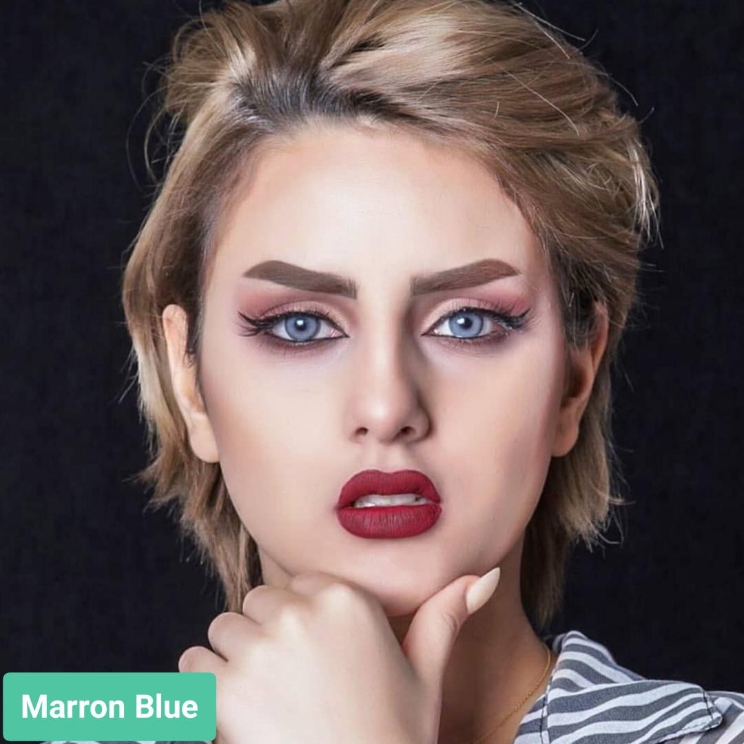  فروش لنز Marron Blue (آبی دورمحو)  برند ویکتوریا بهمراه قیمت امروز لنز رنگی  و قیمت امروز لنز طبی