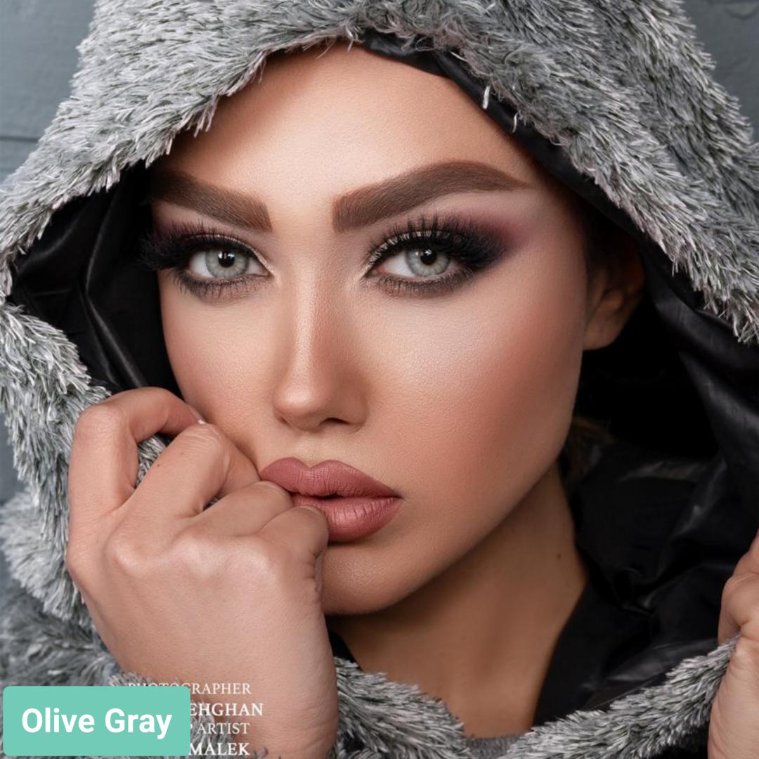  فروش لنز Olive Gray (طوسی سبز دوردار)  برند لولیتا بهمراه قیمت امروز لنز رنگی  و قیمت امروز لنز طبی