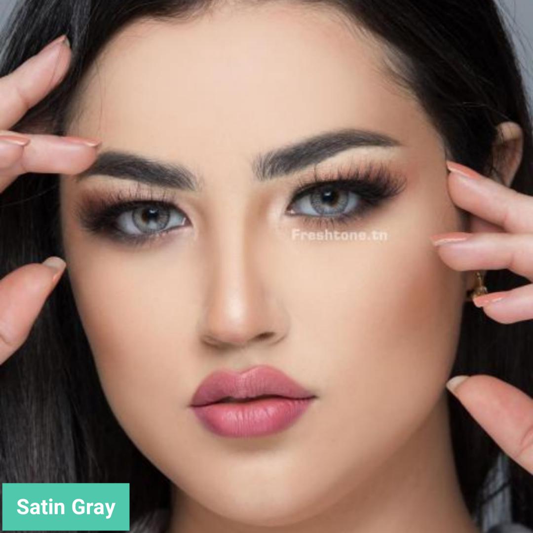  فروش لنزSatin Gray (طوسی دوردار)  برند فرشتن بهمراه قیمت امروز لنز رنگی  و قیمت امروز لنز طبی