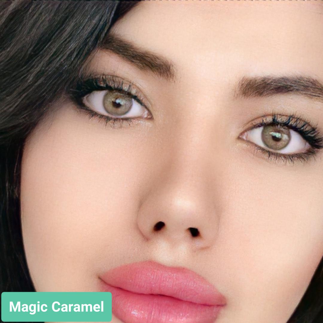  فروش لنز Magic Caramel (کاراملی بدون دور)  برند ترسا لاکچری بهمراه قیمت امروز لنز رنگی  و قیمت امروز لنز طبی 